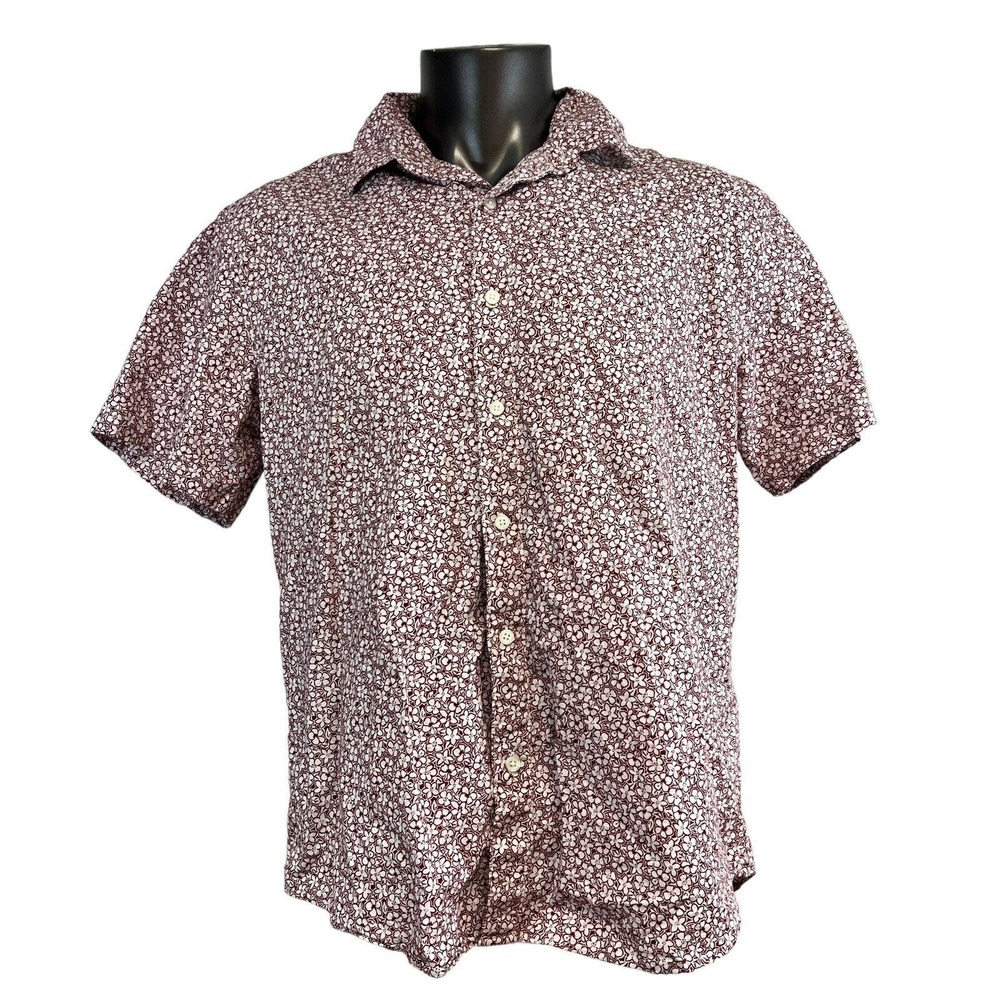 Free Assembly Men's Button Up Shirt Red Floral Short Sleeve Size Large